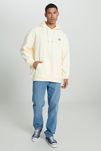 Lee Loose Fit Rahat Kesim %100 Pamuk Kapüşonlu Şardonlu Ekru Sweatshirt