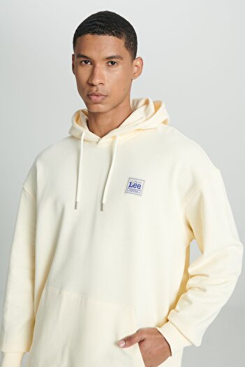 Lee Loose Fit Rahat Kesim %100 Pamuk Kapüşonlu Şardonlu Ekru Sweatshirt