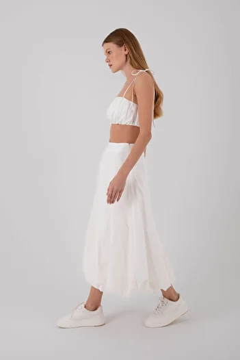 ONE8 100% Cotton Side Zip Lined Long Balloon Skirt