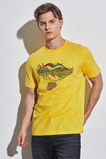 WRANGLER Crew Neck Yellow T-Shirt - 100% Cotton, Regular Fit