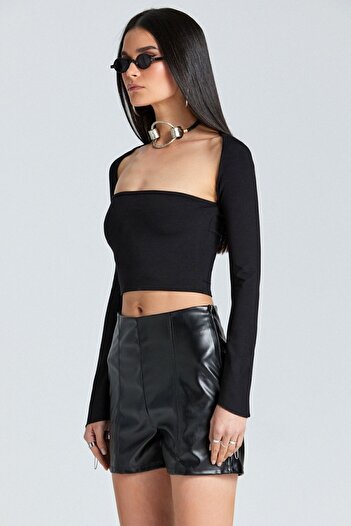boutiquen 1905a Bolerolu Siyah Crop