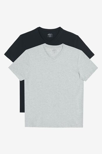 AC&Co / Altınyıldız Classics Men's Gray and Black V-Neck Slim Fit Basic T-Shirt - 100% Cotton