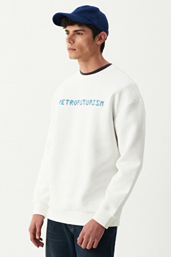 Riders by Lee Oversize Fit Bisiklet Yaka Şardonlu Ekru Sweatshirt
