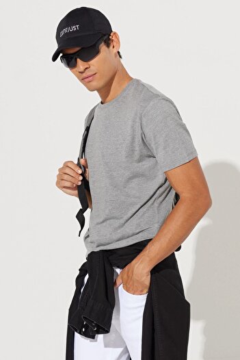 AC&Co / Altınyıldız Classics Ανδρικό μπλουζάκι Anthracite-melangeSlimFit Crew Neck, βαμβακερό