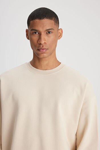 Lee Loose Fit Rahat Kesim Bisiklet Yaka %100 Pamuk Ekru Sweatshirt
