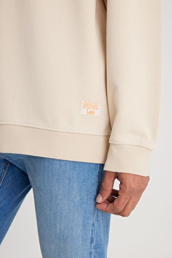 Lee Loose Fit Rahat Kesim Bisiklet Yaka %100 Pamuk Ekru Sweatshirt