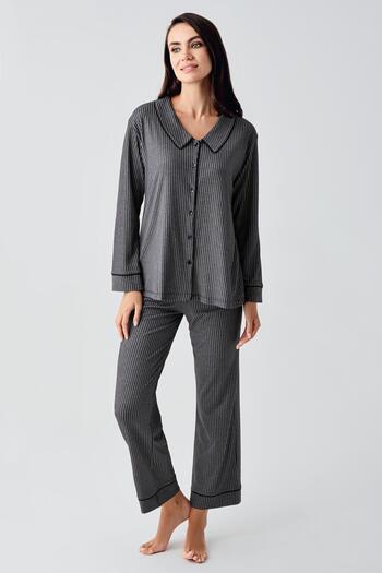 Artış Flexible Viscous Baby Collar maternity Pajamas Set - Long Sleeve anD ButtoneD