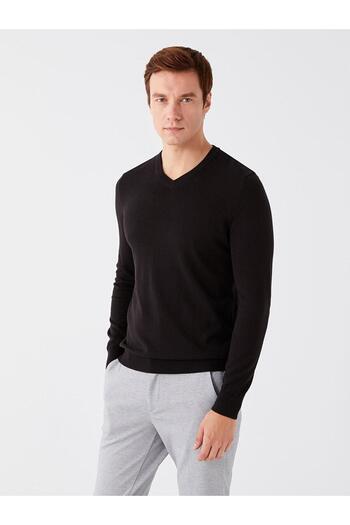 LC Waikiki Lcwaikiki - Men's V-Neck Long Sleeve Dark Khaki Knitwear Sweater