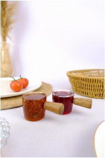 AlzinaStore 2-Piece Wooden Handle Mini Sauce Bowl, Jam Bowl, Coffee Side Serving Bowl 50 ml