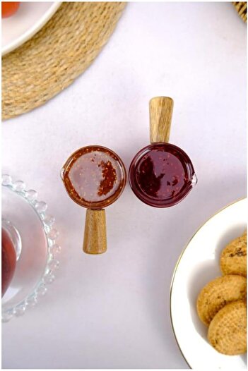 AlzinaStore 2-Piece Wooden Handle Mini Sauce Bowl, Jam Bowl, Coffee Side Serving Bowl 50 ml