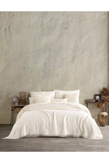 destinyhometex Beige Jacquard Natural 4 Layer Muslin 100% Cotton Double Bedspread/Pike 240X250Cm.