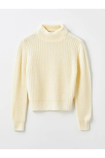 LC Waikiki Ecru Xside Women's Knitwear Sweater - Half Turtleneck, Solid Long Sleeve