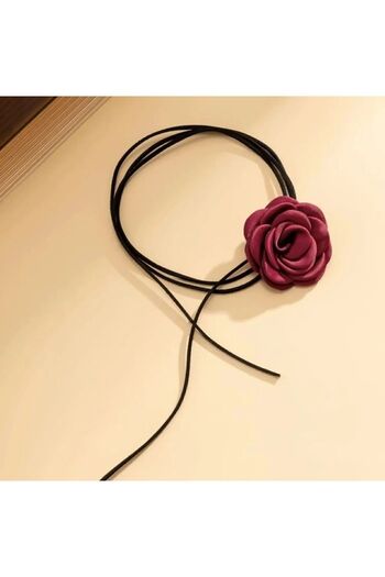 CAXBERN Burgundy Rose Satin Necklace Lace-up Choker Necklace