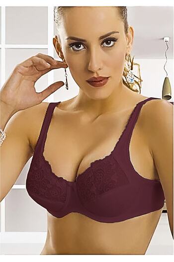 Belladonna Women's Claret Red Lace Minimizer Bra that Reduces Two Sizes