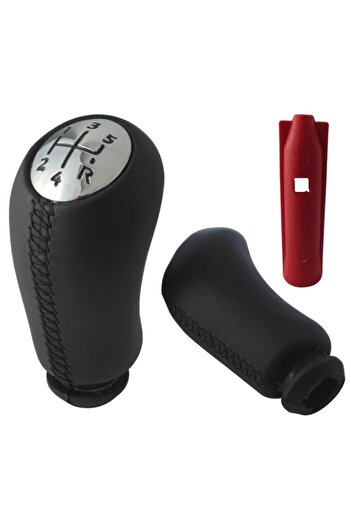 ZETOTO Clio 4 Leather Covered Gear Knob and Gaiter Black Set 5 Forward