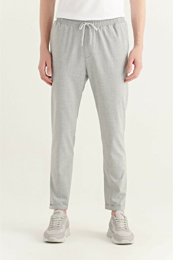 çerme Men's Light Gray Side Pocket Elastic Waist Corded Straight Relaxed Fit Pants Jogger Ç2