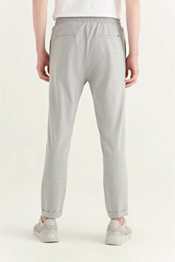çerme Men's Light Gray Side Pocket Elastic Waist Corded Straight Relaxed Fit Pants Jogger Ç2