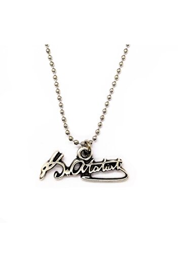 AlpCollection Gray Atatürk Signature 60 Cm Chain Metal Gift Necklace