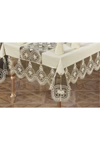 Haspen September 12 Linen Fabric with Napkins French Laced 25 Piece Luxury Dining Set