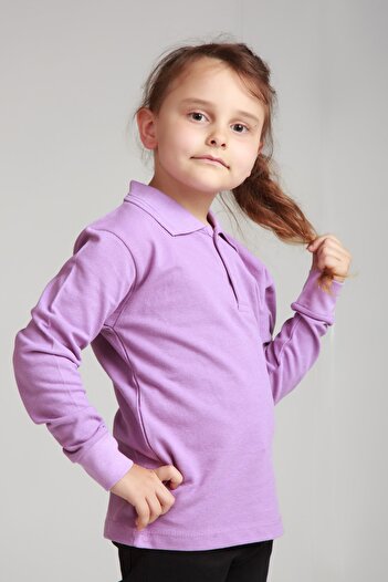 Dragora Boy Child Long Sleeve Polo Collar Lilac Combed Cotton