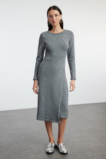 Trendyol Collection Rochie midi din tricotaje antracit cu textura moale - TWOAW25EL00041