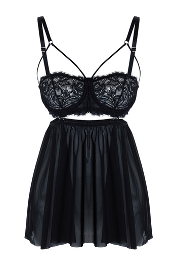 Trendyol Collection Černá krajková sukně Odnímatelný provazový pásek Pletená Babydoll Thmaw25Ll00001