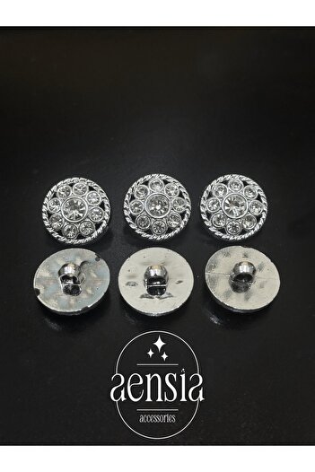aensia Jewelled and Twisted Silver Flower Model Plastic Coat Jacket - 2.29 Cm, Pack of 6