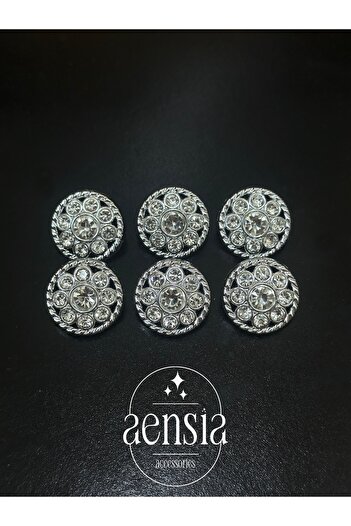 aensia Jewelled and Twisted Silver Flower Model Plastic Coat Jacket - 2.29 Cm, Pack of 6