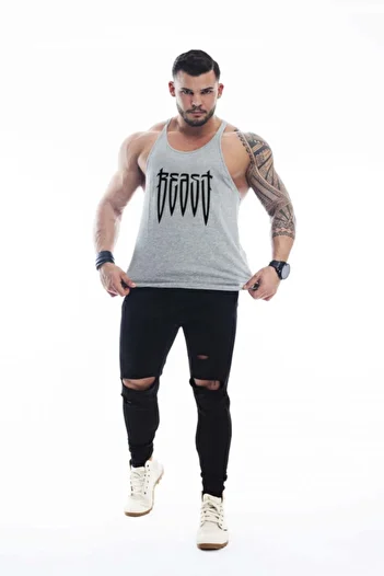 Ghedto Men's Gray Beast Gym Fitness Tank Top Athlete Tank Top