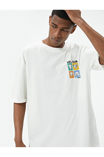 Koton Βαμβακερό μπλουζάκι Oversize - Animal print, κοντό μανίκι, λαιμόκοψη