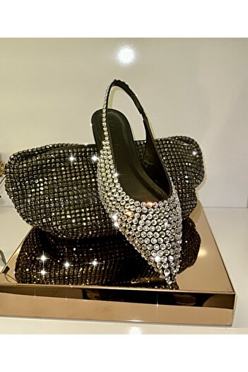 purple shoes SİYAH ARKASI AÇIK FULL TAŞLI BABET
