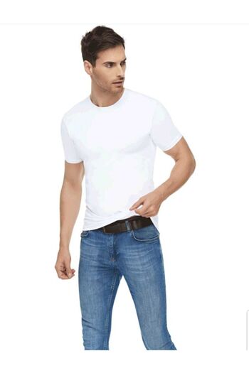 Tutku Elit Men's 3" White Elastane Cotton Crew Neck Short Sleeve Bodysuit 1301