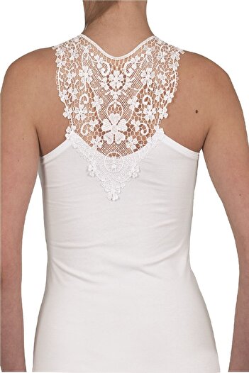 FSM1453 Women's Cotton U-neck Thick Strap Top with Guipure Lycra on the Back -2144