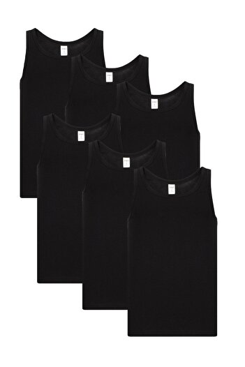 FSM1453 Men's Cotton Single Jersey Combed Classic Black Undershirt, Pack of 6