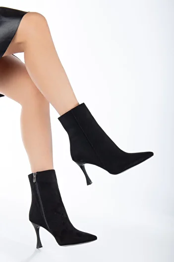 NITU Shoes Ψηλοτάκουνες μαύρες σουέτ μπότες - μποτάκι