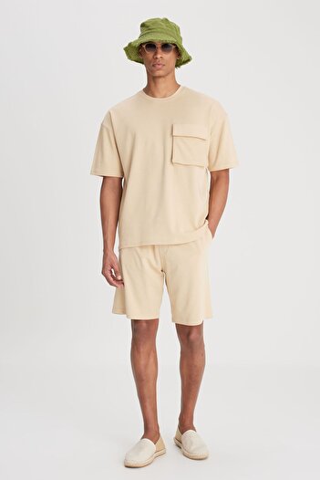 Lee Regular Fit Regular Cut Normal Waist Beige Sweat Shorts