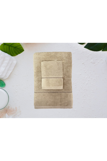 Lucy and Home Velvet Bordered 2-Piece Bnayo and Towel Set - 70x140cm+30x50cm