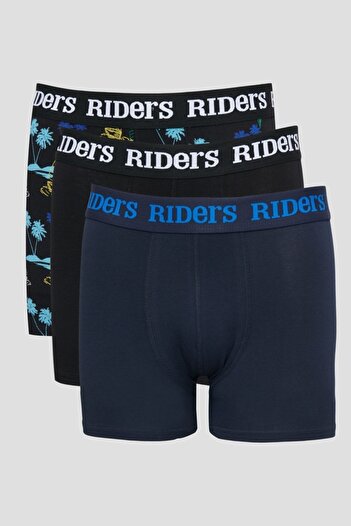 Riders by Lee Sötétkék, fekete mintás – pamut, rugalmas, normál szabású boxercsomag 3 db