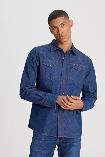 Lee Πουκάμισο τζιν Navy Blue Regular Fit - 100% βαμβάκι