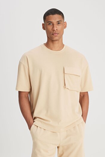 Lee Beige Color - Crew Neck, Relaxed FitLooseFit T-shirt