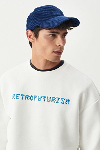 Riders by Lee Oversize Fit Bisiklet Yaka Şardonlu Ekru Sweatshirt