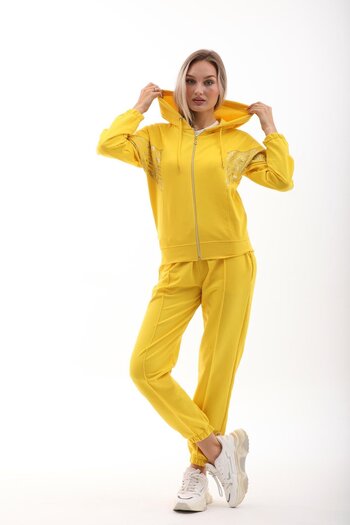 WestBound Yellow Women's Sports Set - Foil Printed, Casual Double Set