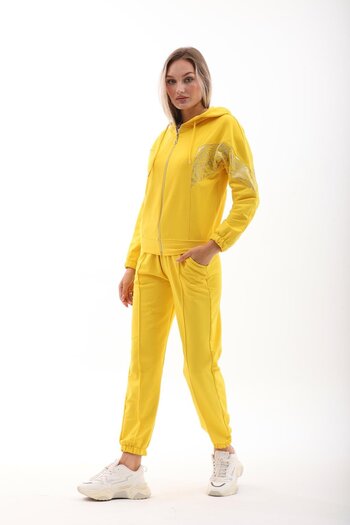 WestBound Yellow Women's Sports Set - Foil Printed, Casual Double Set
