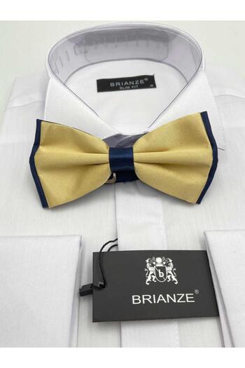 Brianze Satin Bow Tie Ecru Navy Blue