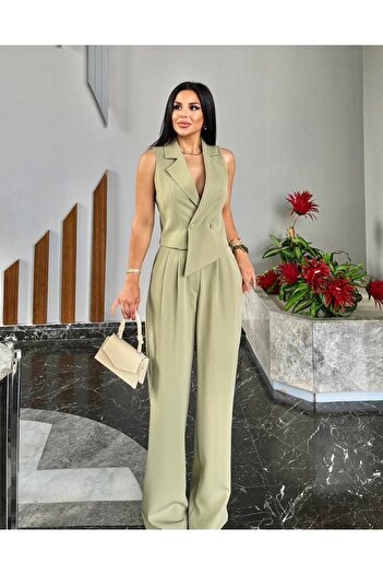 pembekurdelem Light Khaki Women's Vest and Trousers Set