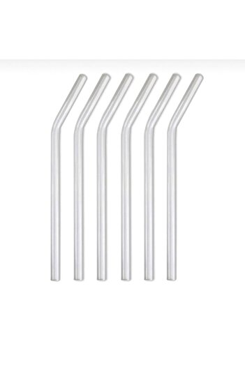 ALTIN MUTFAK 6 Pieces Clear Glass Curved Straws Cocktail Presentation Straws Washable