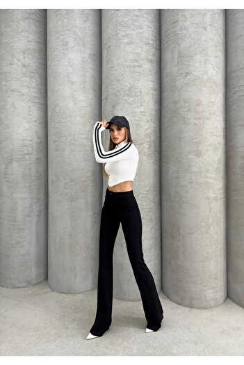 İLKCET MODA Ottoman Fabric - Crop με ριγέ μανίκι και λεπτομέρεια με φερμουάρ