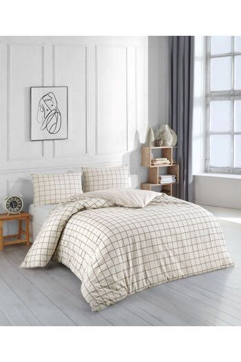 uykulife home collection Uykuli̇fe Single Milk Coffee Plaid Duvet Cover Set