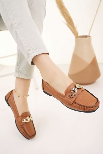 Modafırsat Women's Flats Tan Buckle Lightweight Comfortable Stylish Business Office Daily Shoes