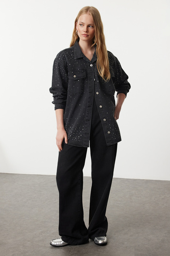 Trendyol Collection Túlméretes fekete kő farmer ing - TWOAW25CE00043